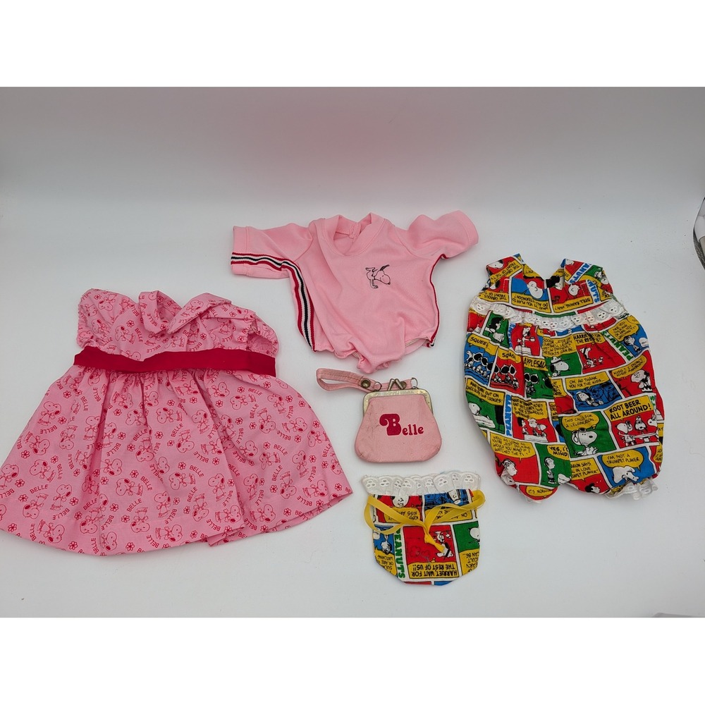 Peanuts Belle Doll Clothes Pink Comic Print Dress Shirt Romper Purse Lot